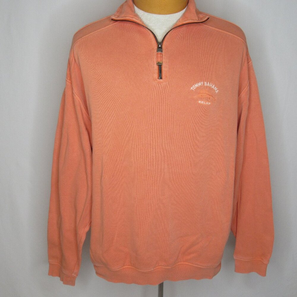 Tommy Bahama Peach Orange 1/2 Zip Aruba Pullover Sweatshirt Men's S Small
